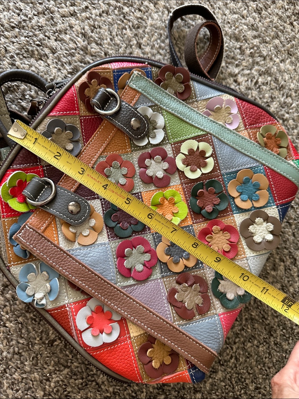 Vera Pelle Multicolor Floral Patchwork Leather Backpack NWOT - Picture 10 of 10